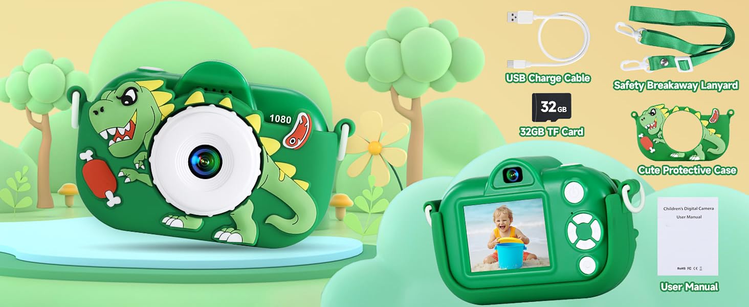 Kids Camera Boys Toys for 3 4 5 6 7 8 9 Years Old Boys, 48MP Dual Lens Kids Digital Camera Toddler Camera Christmas Birthday Gifts, 1080P HD Video Selfie Camera with 32G SD Card 24hrsmart